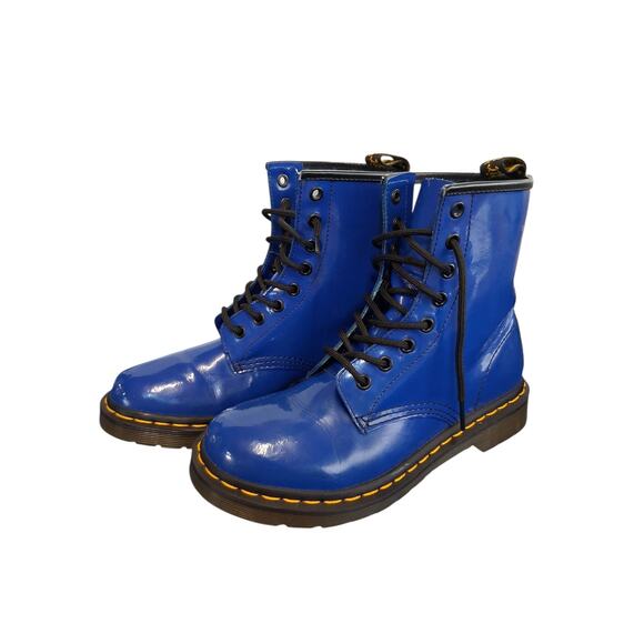 Dr. Martens 11821 Boots Women's Size 7 Royal Patent Leather Lace Up Combat Punk - Picture 1 of 16